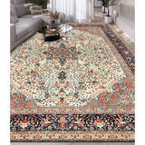 Hand Knotted Wool Area Rug in Ivory And Navy