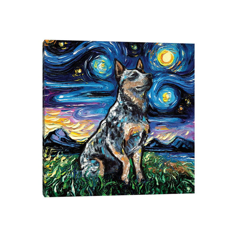 Blue Heeler Night by Aja Trier - Wrapped Canvas Painting, 93.98 cm H x 93.98 cm W x 1.91 cm D