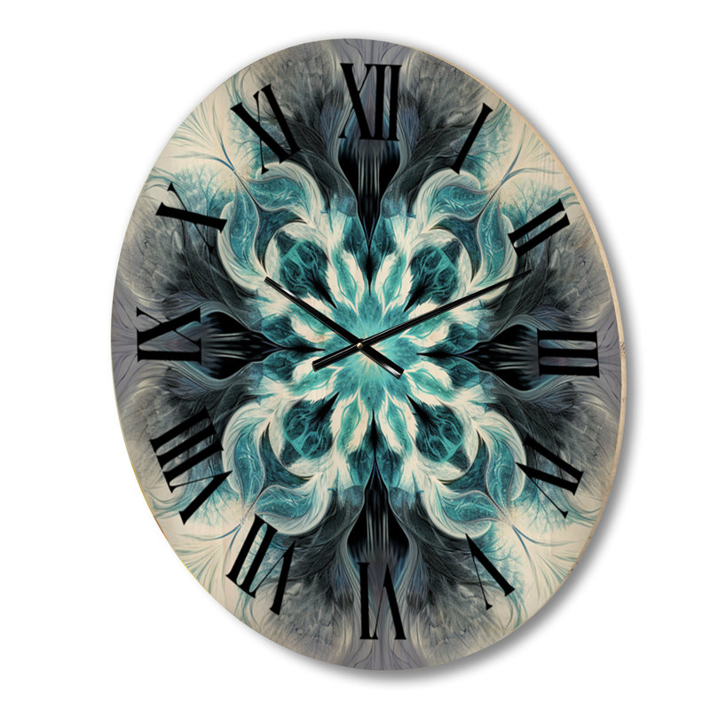 Horloge murale géométrique moderne en bois turquoise et blanc Fractal III, Grand