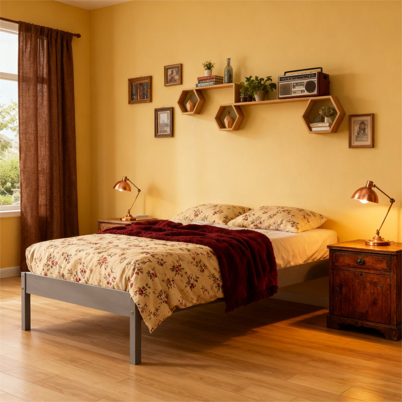 Lit plateforme Pine, Gris, Grand lit