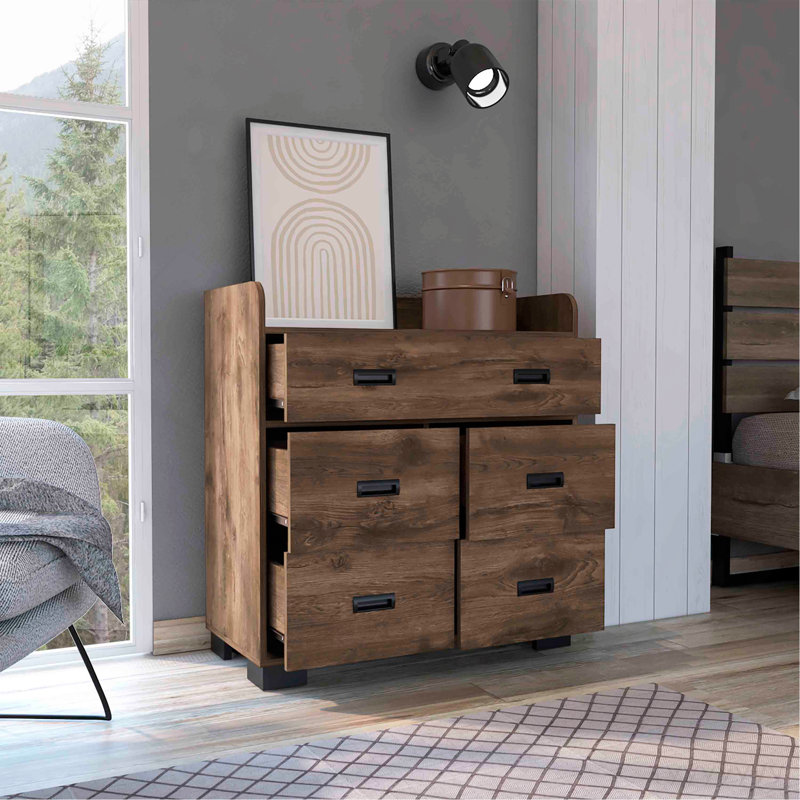 Dresser, Four Legs, Four Drawers, One Double Drawer, Superior Top -Dark Brown