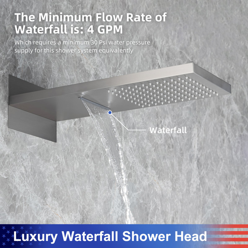 Diverter Complete Shower System with Rough in-Valve, Brushed Nickel