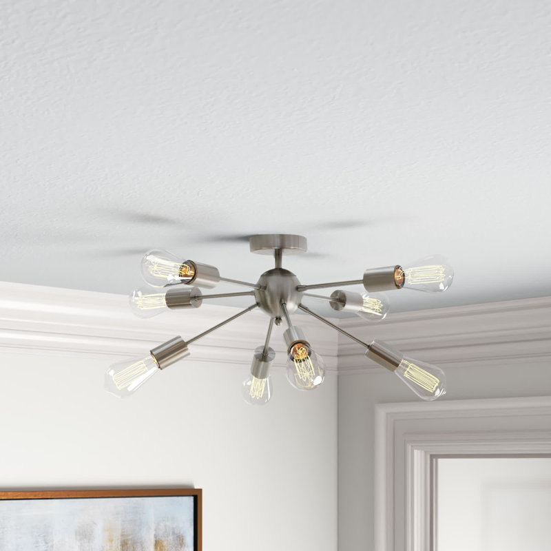 Plafonnier semi-encastré 8 lumières 26 po Hadfield, Nickel brossé