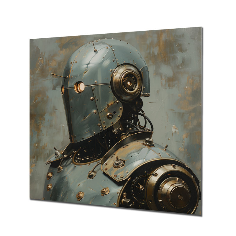 White Grey Metal Majesty Robot I - Robots Wall Decor, Metal, 30" H x 30" W