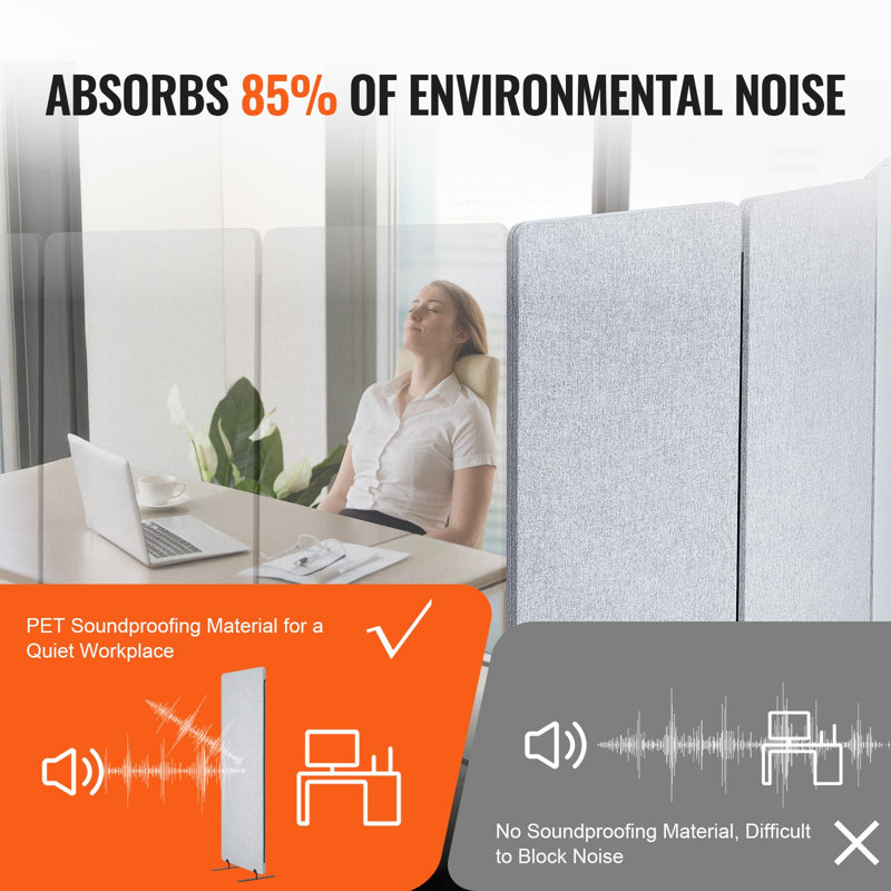 Cloison de 2 pi, cloison insonorisée en polyester 3 panneaux PET, cloison de séparation portable pliante pour séparer la pièce, cloisons autoportantes pour bureau