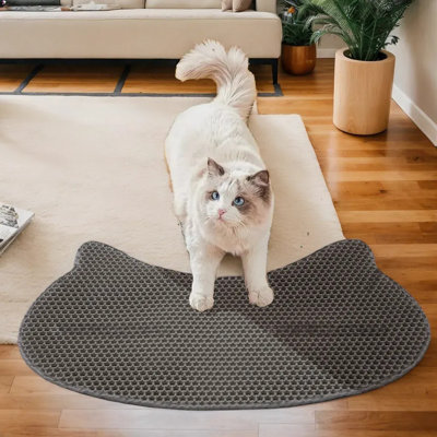 Tapis de litière imperméable pour chat, tête de chat, double couche, facile à nettoyer