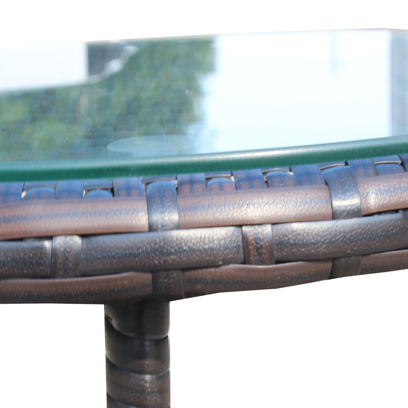Table basse d'extérieur en verre trempé - PE et fer, 53 x 53 x 53 cm, brun, assemblage requis. Table de patio ronde avec plateau transparent de 53 x 53 x 53 cm, brun et verre trempé inclus.