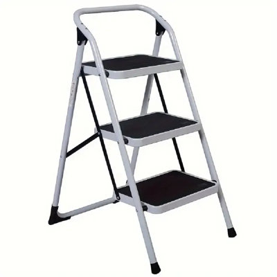 3 Step Ladder, Folding Step Stool With Wide Anti-Slip Pedal, Lightweight Convenient Handgrip Sturdy Steel Ladder, Portable Steel Step Stool 330 LB Capacity