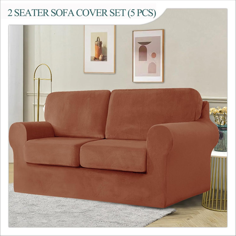 Sofa Cover With Separate Seat Cushions And Backrests Stretch Velvet Sofa Slipcover Couch Covers Furniture Protector Split Combined (2 Seat Set 5 PCS)