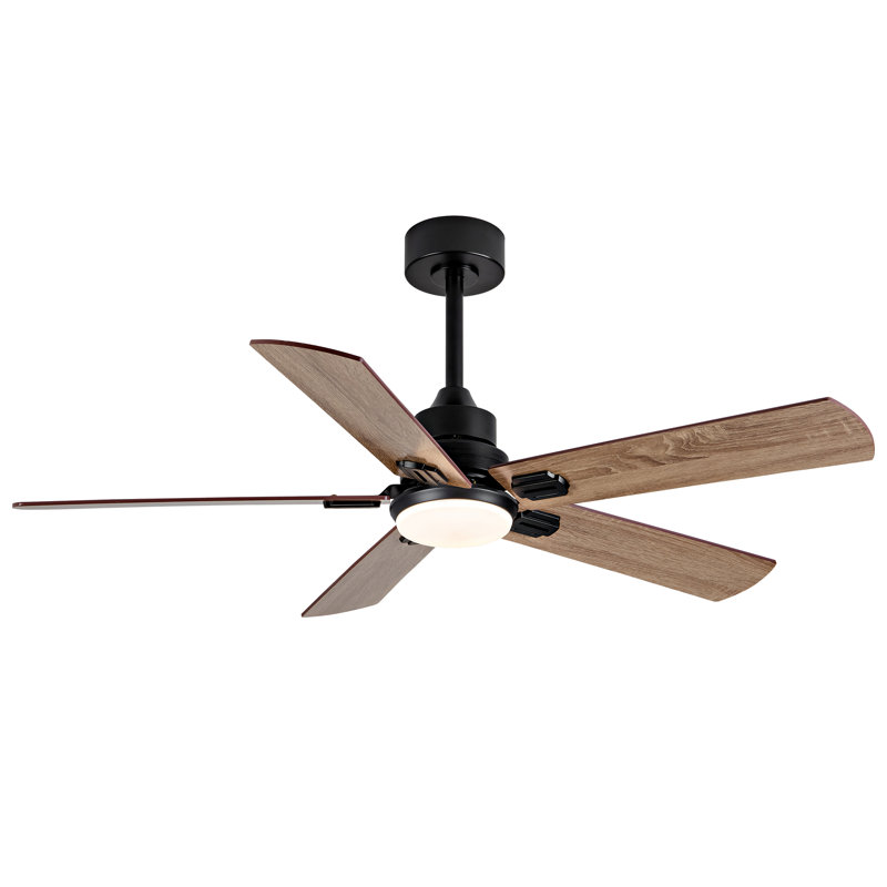 Ventilateur de plafond 52 po avec lumière, 5 pales noir / noyer à double finition, DEL à intensité variable, moteur à courant continu silencieux à 5 vitesses, réversible