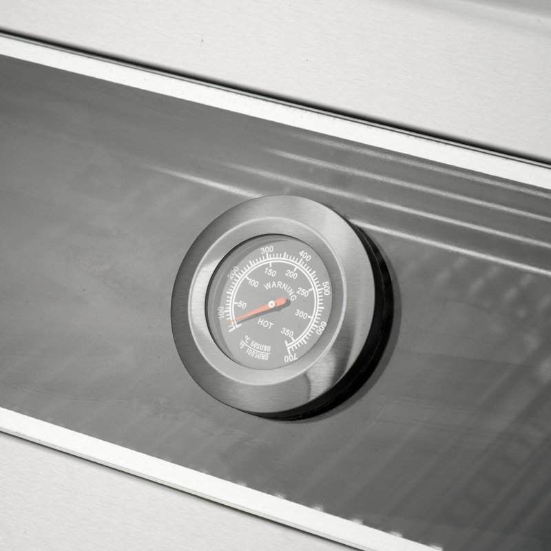 Îlot de cuisine extérieur modulaire 4 pièces VESTIVium - Barbecue au gaz à 6 brûleurs avec plaque chauffante au gaz, évier et réfrigérateur, porte simple et rangement double, comptoir en quartz blanc, acier inoxydable (LP)