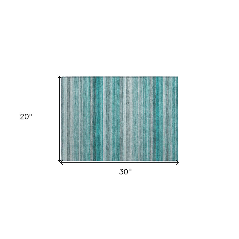 2' X 3' Teal Striped Washable Non Skid Indoor Outdoor Area Rug