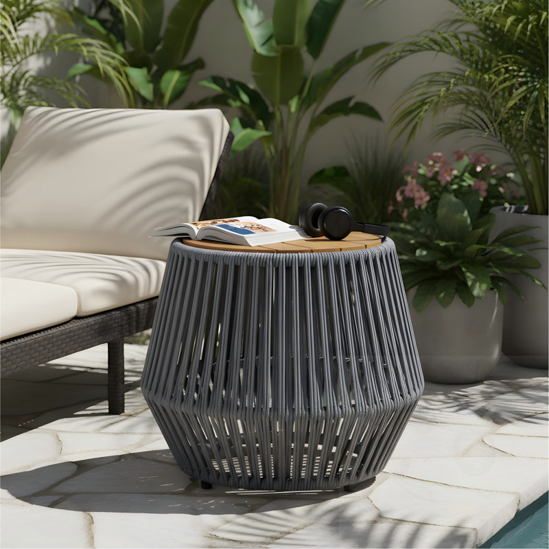 Table d'appoint de patio avec base en corde, Gris