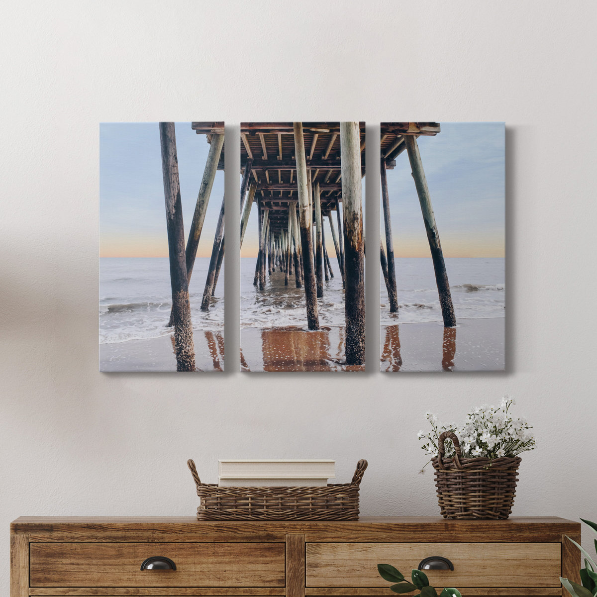 Highland Dunes Under the Pier - 3 Piece Wrapped Canvas Photograph | Wayfair