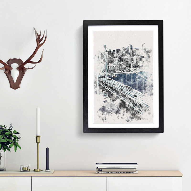San Francisco Oakland Bay Bridge Abstract - Picture Frame Graphic Art Print, 33cm H x 24cm W x 2cm D, Black Framed