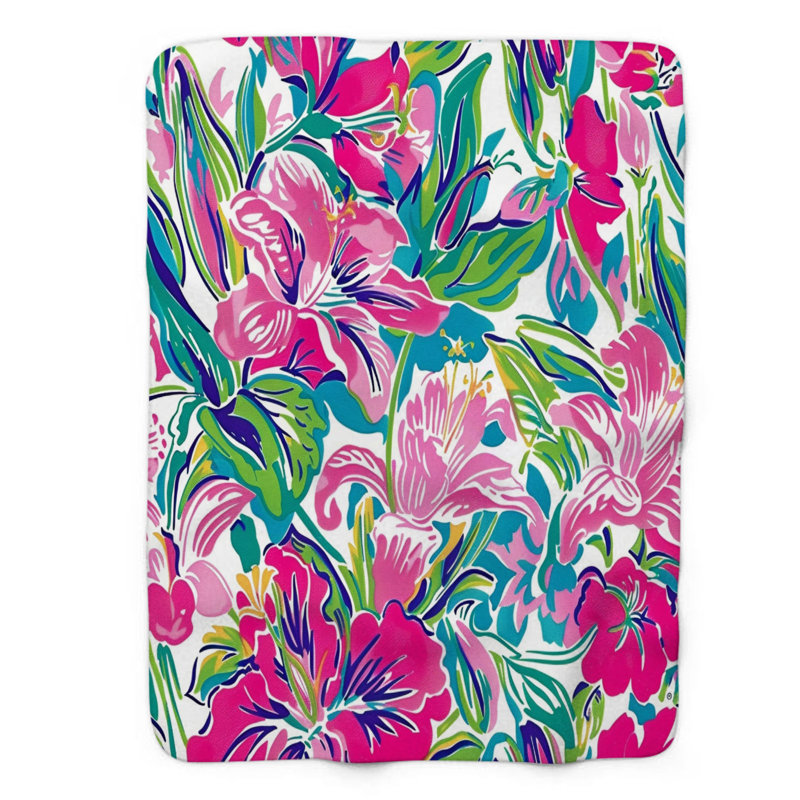 Motif de balise maritime - 1 pièce Sherpa Premium, L 60 po x L 80 po, Fleurs élégantes à l'aquarelle