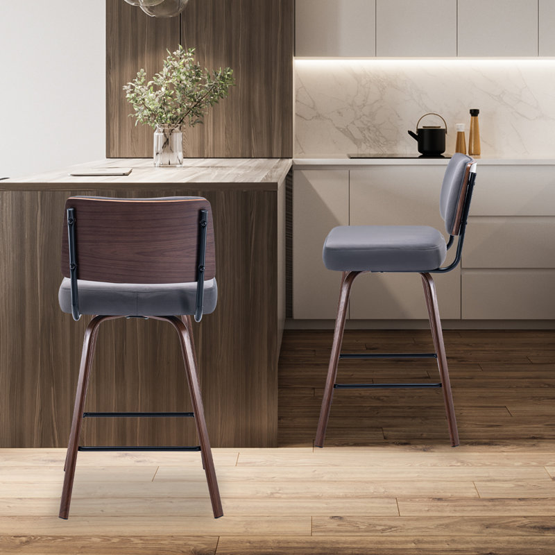 26 Inch Velvet Swivel Counter Height Bar Stools, Gray