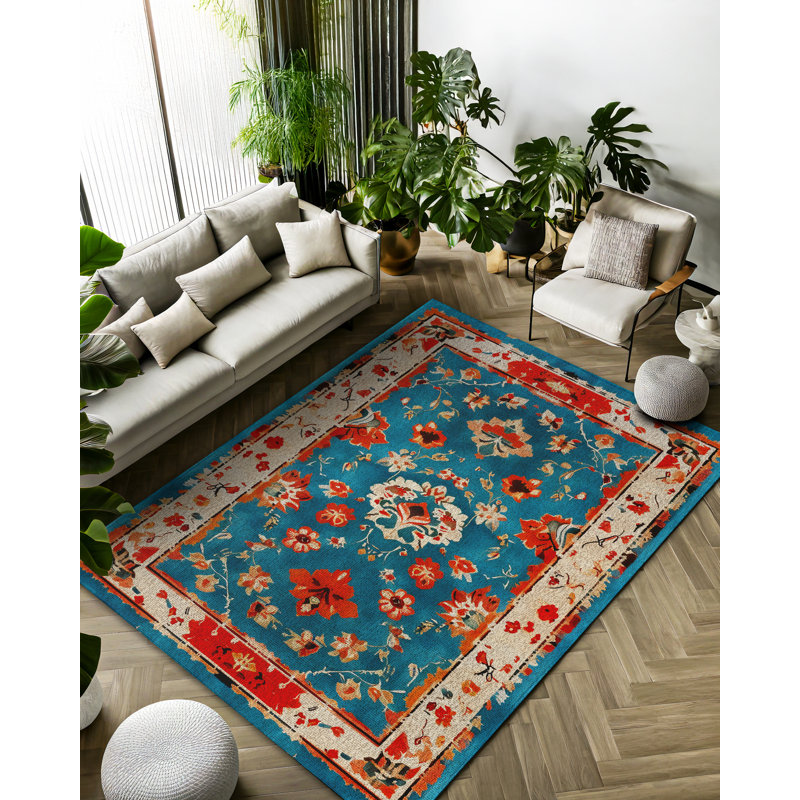Tapis en coton et polyester à imprimé numérique Gracilynn, Tapis de couloir 4 pi x 9 pi 11 po