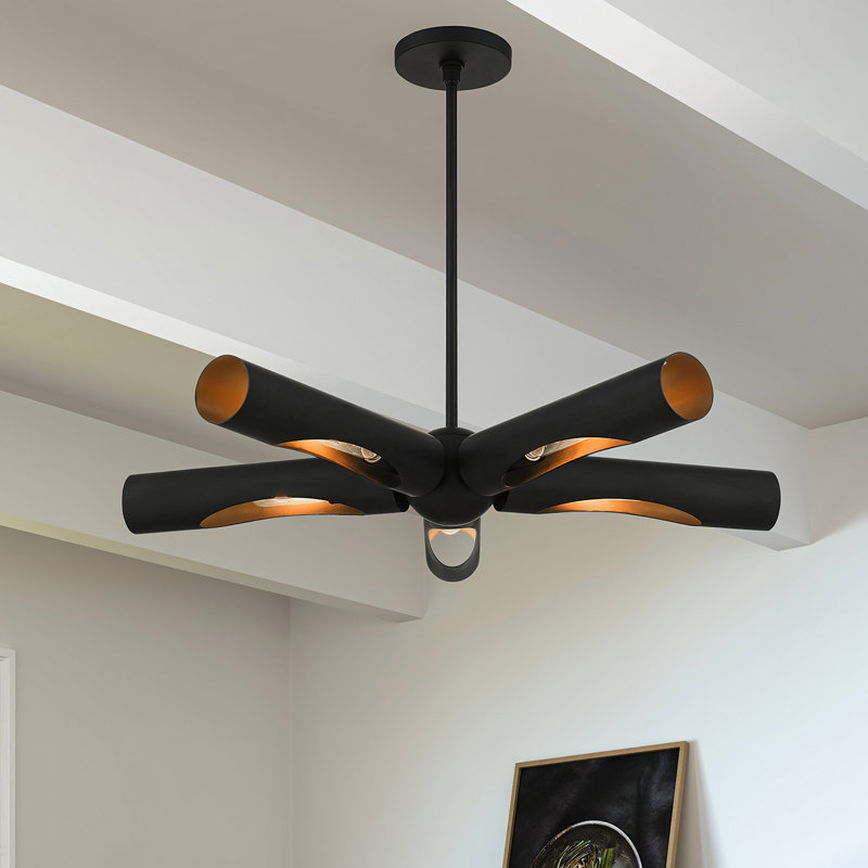 Lustre linéaire spoutnik moderne à 5 lumières Azria, Noir, Noir / or