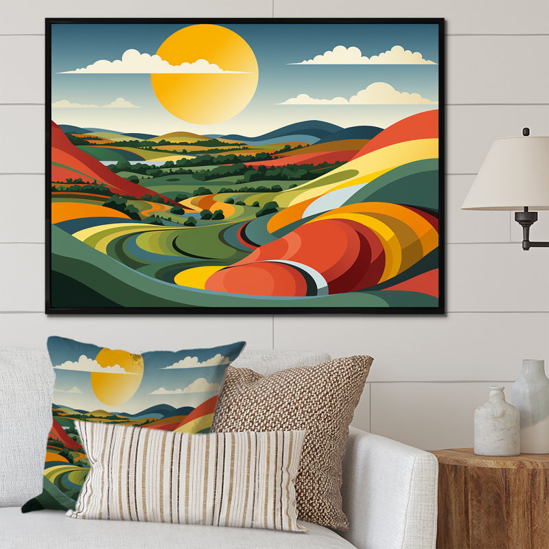 Multicolore «Bold Country Side Landscape I», art mural prairie, Cadre flottant noir, H 30 po x l 40 po x P 1,5 po