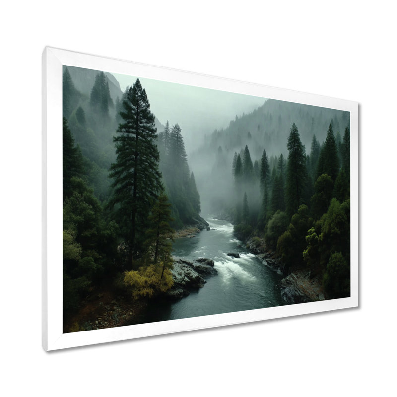 «Morning Mist In The Vancouver Mountains - Forest River Mountains, reproduction d'art sur toile, paysage vert», Avec cadre