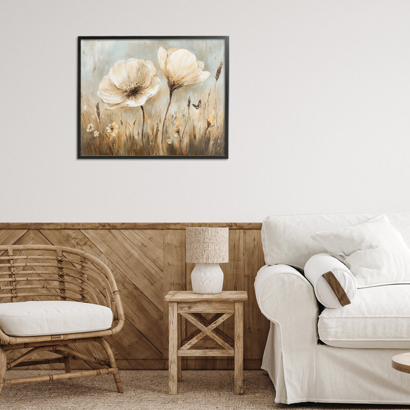 Giclée encadrée de prairie blanche, par Petal Prints Design, H 16 po x l 20 po, Giclée encadrée noir minuit