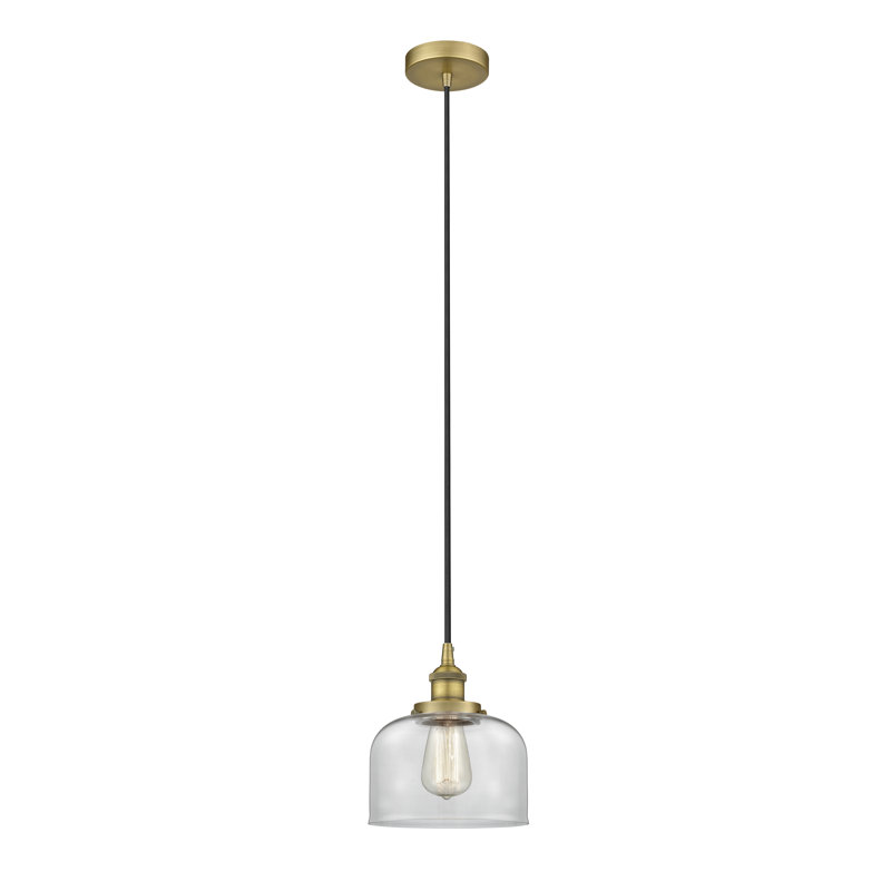 Luminaire suspendu en forme de cloche à 1 lumière Bostonia, Transparent, H 9,5 po x l 8 po x P 8 po, Laiton brossé