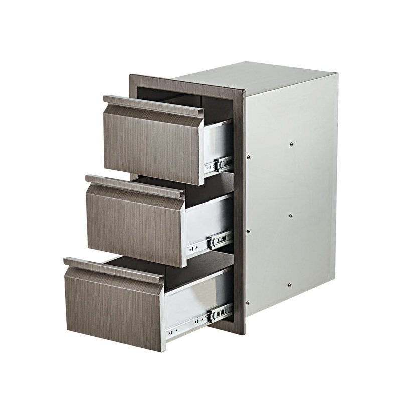 Triple Layer Outdoor Kitchen Drawer Organizer – Stainless Steel Storage Cabinet for Patio Grill Island – Durable Weatherproof Flush Mount Unit , 14.7" W x 24.5" H x 18.5" D