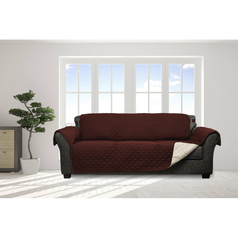 Housse pour canapé à coussins carrés/rectangulaires réversible, Grenat / naturel, H 75 po x l 114 po x P 23 po