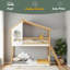 Lit superposé simple au-dessus d'un lit simple en bois avec toit, fenêtre et échelle