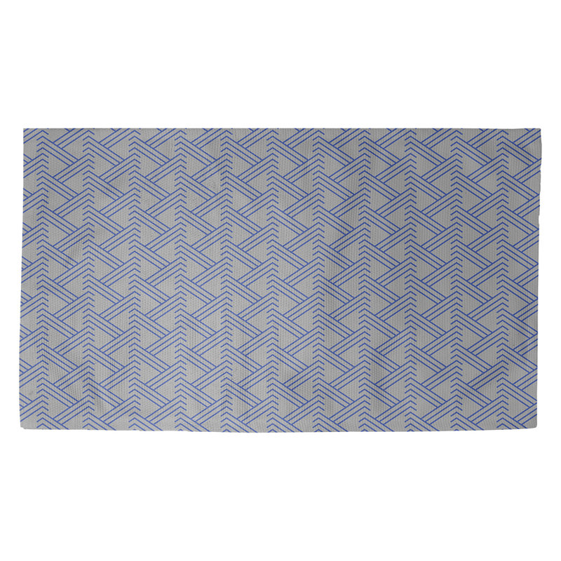 Gris zigzag/Tapis décoratif bleu, Rectangle 3 pi x 5 pi