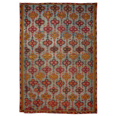 Multicolored Vintage Flatweave Wool Rug - 12'6" x 18'2"