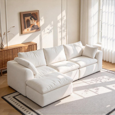 Canapé modulaire en chenille 96,5 po vert crème avec repose-pieds mobile