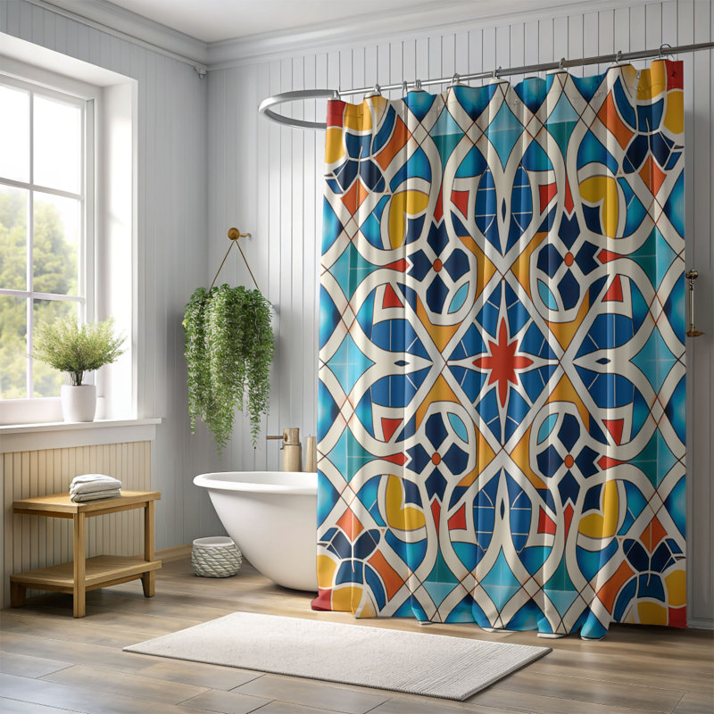 Motif de carreaux arabes - rideau de douche standard 1 pièce, H 74 po x l 71 po