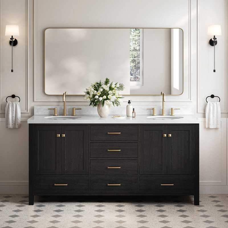 Ensemble de meuble-lavabo double 73 po Amariani, Ovale, Chêne noir