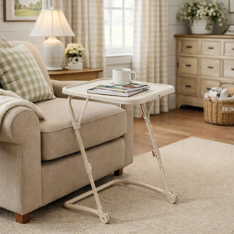 Bureau de table pliable réglable en hauteur pour canapé et lit, Beige