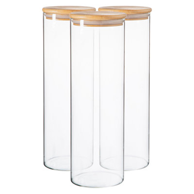Argon Tableware - Scandi Glass Storage Jars with Wooden Lids - Set of 3