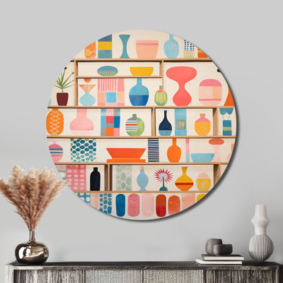Pink Mid Century Playful Patterns IV - Abstract Round Metal Decor