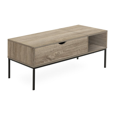 Wigi Coffee Table, 42 Inch Hinged Lift Top With Storage, Black Metal -  Benjara, BM320646