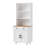Farmhouse Storage Cabinet With 4 Solid Wood Gourd-Shaped Legs, Modern Kitchen Pantry Cabinet With Adjustable Shelves, 5 Tier Bookshelf With Drawer For Living Room, White