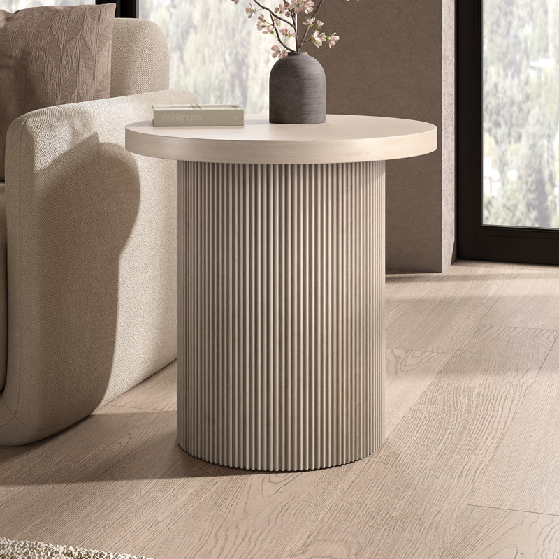 Isa 22" Wide Round Fluted Side Table in Alder White, Alder White