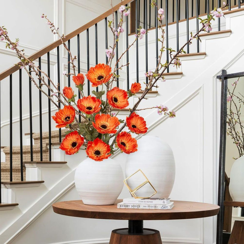 3Pcs 28.3" Orange Artificial Silk Poppy Flowers