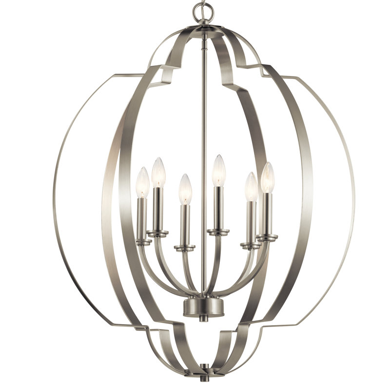 6 - Light Dimmable Globe Chandelier, Brushed Nickel