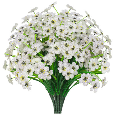 12 Bundles Artificial Flowers UV Resistant Outdoor Plants No Fade Faux Plastic Shrubs Fake Silk Flowers Window Box Garden Porch Home Decoration