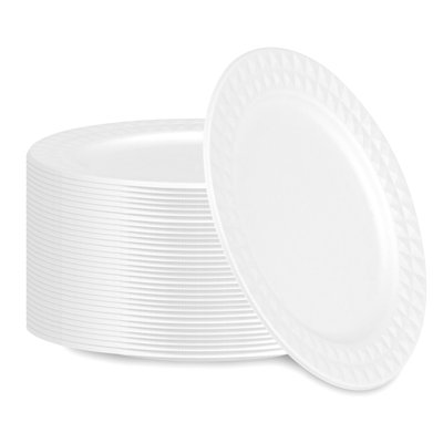 Restaurantware-Pulp Safe 9 x 9 Inch Round Dessert Plates, 25 No PFAS Added Dinner Plates - Home Compostable, Diamond Rim, White Bagasse Sustainable Plate, BPI-Certified, Disposable