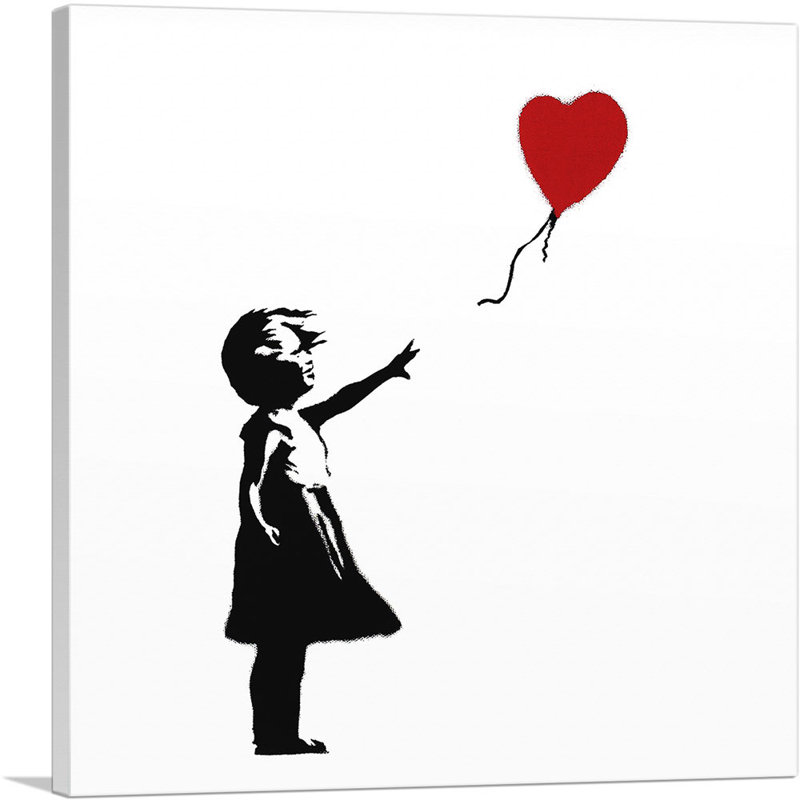 «Girl with Balloon (White Fond Square)» par Banksy - impression sur toile tendue, H 36 po x l 36 po x 1,5 po