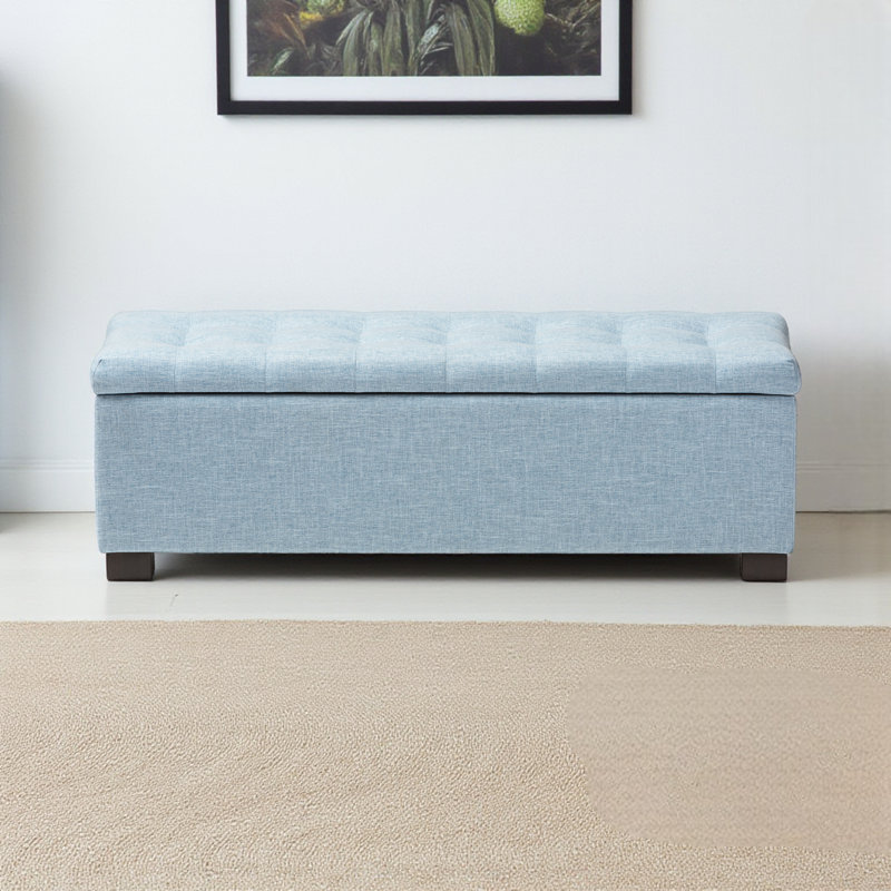 Mesina Polyester Blend Upholstered Storage Bench, Light Blue