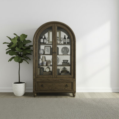 Arched Display Cabinet w/ Adjustable Shelves & LED Lighting