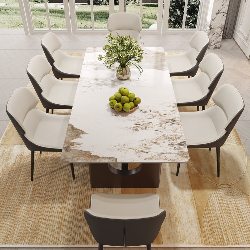 Table de salle à manger rectangulaire moderne en pierre frittée pour 6 à 8 tables de cuisine avec base en U à double finition