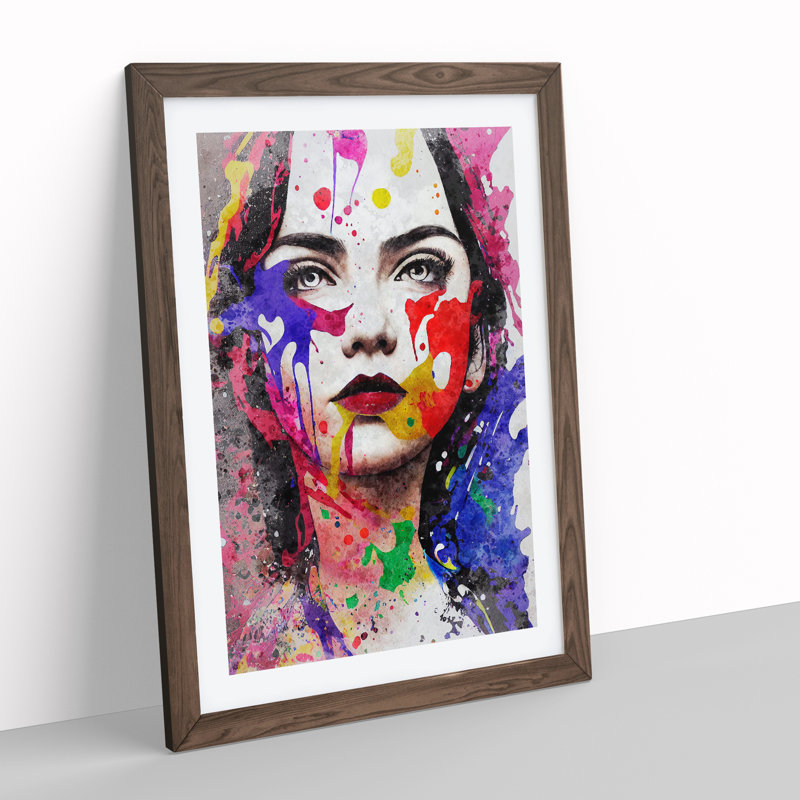 Paint Splashed Woman - Framed Print, 34cm H x 25cm W x 2cm D, Walnut